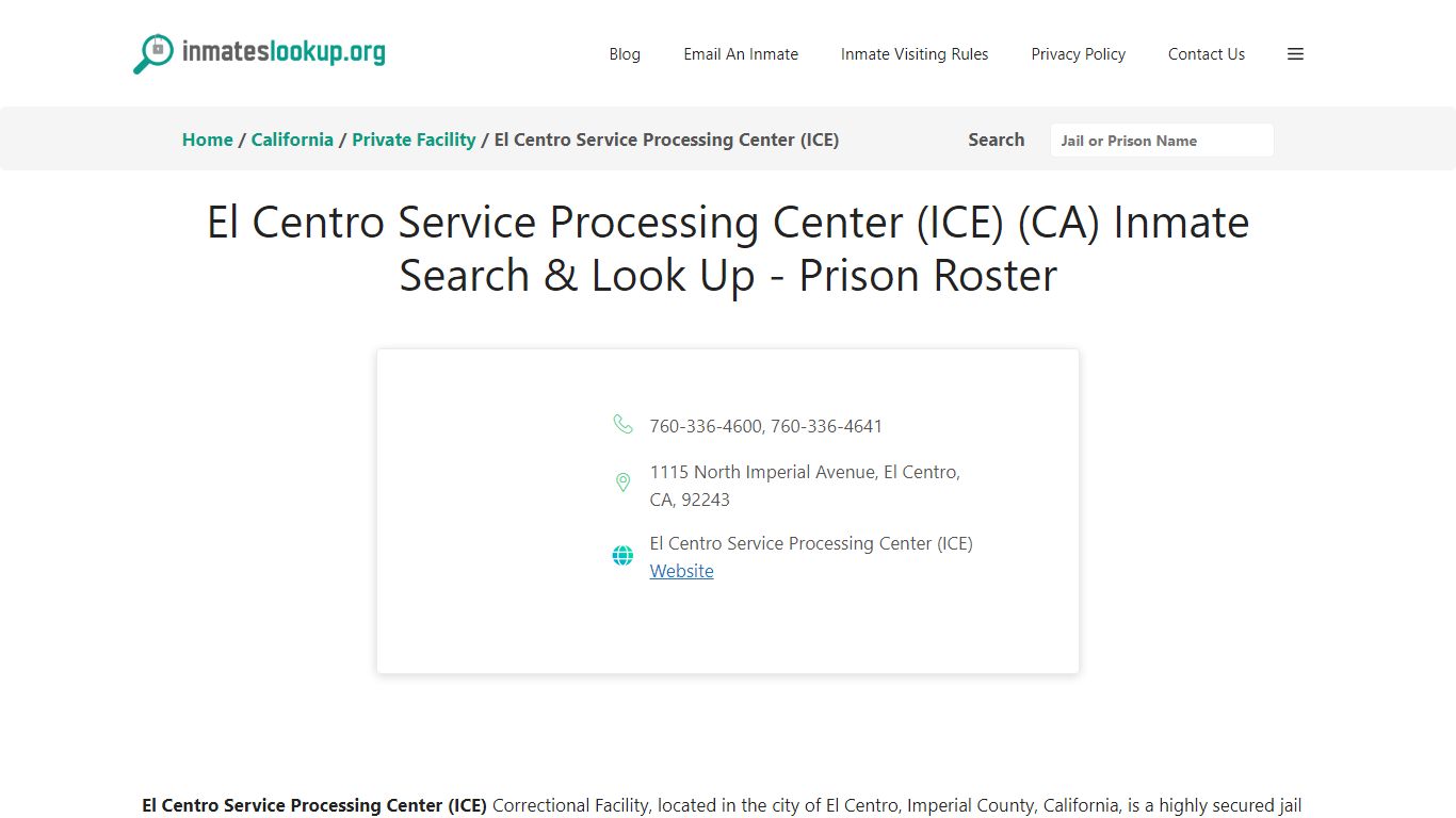 El Centro Service Processing Center (ICE) (CA) Inmate Search & Look Up ...